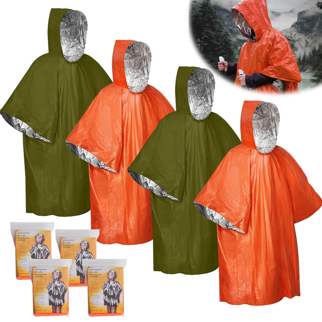 Editbar 4 ponchos de emergencia de supervivencia, poncho de lluvia de emergencia, manta de rescate, saco de dormir de emergencia, manta térmica de primeros auxilios, aislamiento y lluvia, adecuado