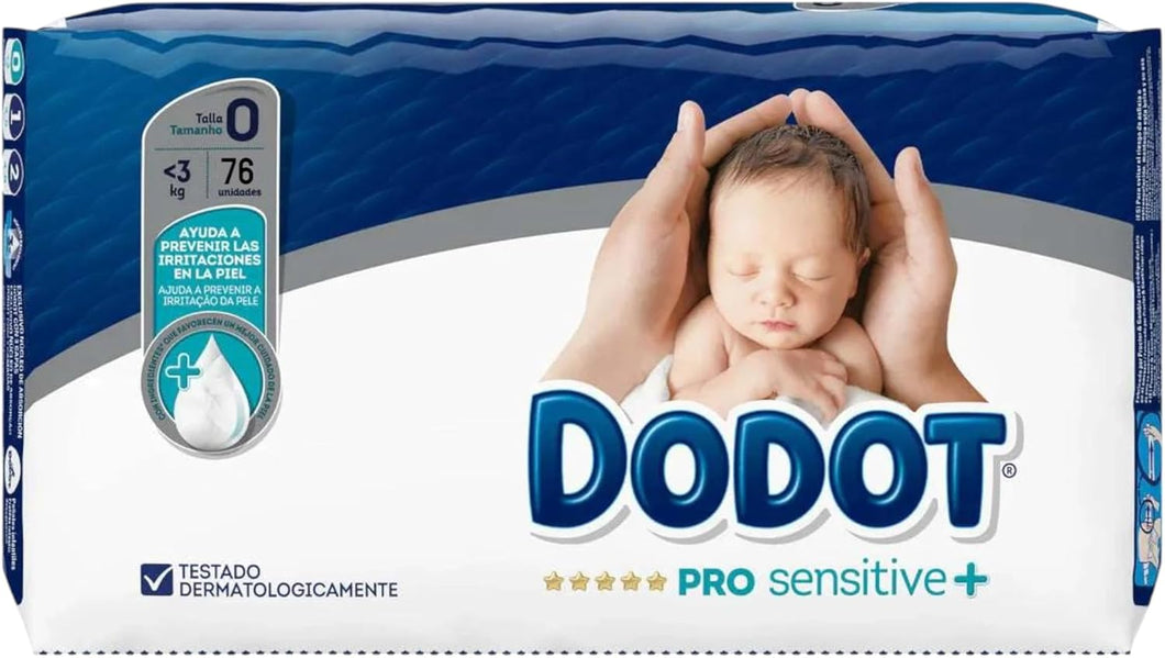 Dodot PRO Sensitive Fraldas recém-nascidos, tamanho 0 (até 3 kg), 76 unidades, proteção máxima da pele com Beifo, camada absorvente suave, corte umbilical e indicador de humidade