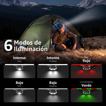 Carregar imagem no visualizador da galeria, Lepro Linterna Frontal LED Recargable 2000lux (2 Pack), Linterna Cabeza USB Recargable D500, 6 Modos de Luz con Luz Rojo, Impermeable IPX4, Luz Frontal Cabeza para Correr, Camping, Excursión, Pesca
