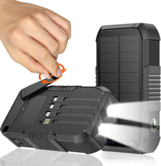 Cargador solar de 66800 mAh, manivela de mano integrada y 4 cables de 22,5 W de carga rápida, 6 salidas y 4 entradas SOS/estroboscópico/linternas de camping fuertes, brújula solar portátil (negro)