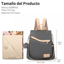 Carregar imagem no visualizador da galeria, DORRISO Mochila de Mujer Casual Bolso de Mano Bandoleras Antirrobo Bolsa de Viaje Bolsa de Escuela PU Cuero + Nailon Mochila Adorno de Pompón Señoras Bolsa Mochilas Gris
