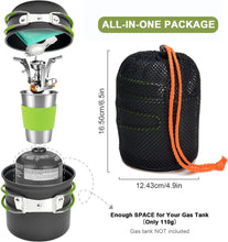 Carregar imagem no visualizador da galeria, Odoland - Juego de sartenes para Camping, 10 Utensilios de Cocina completos de Aluminio Duradero, con Estufa portátil Ultraligera para Senderismo, Pesca
