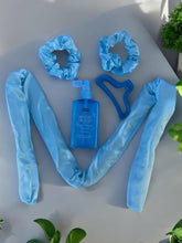 Carregar imagem no visualizador da galeria, Sence Modelador de cabelo sem calor, kit de 5 peças para ondas e cachos, fita de seda macia com rolos para cabelo médio e comprido, modelador Heatless Hair Curler para usar à noite - azul
