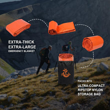 Carregar imagem no visualizador da galeria, Guijinga Mantas de emergencia para supervivencia, paquete de 2/4 mantas espaciales, mantas gigantes y extremadamente gruesas de Mylar, adecuadas para supervivencia al aire libre, campamento y
