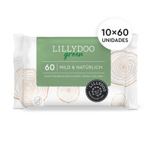 Carregar imagem no visualizador da galeria, Toallitas húmedas naturales LILLYDOO green, 10 paquetes de 60 (600 unidades), 100% tejido sin plásticos y sin fragancias

