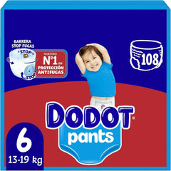 Dodot Pants para bebés fraldas, tamanho 6, 13-19 kg, 108 fraldas, fraldas-cuecas com ajuste 360° anti-fugas