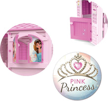 Carregar imagem no visualizador da galeria, Chicos - Casita infantil exterior Pink Princess | Casa infantil adequada para interior e exterior, inclui adesivos para decorar, feita de plástico resistente e durável, rosa (89613)
