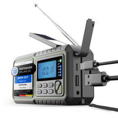 Acta Berg Radio de manivela | Radio de emergencia con manivela y batería de 5000 mAh | Radio solar con receptor mundial | manivela Blackout equipo de emergencia | como linterna y cargador, AM/FM/SW,