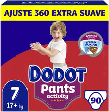 Carregar imagem no visualizador da galeria, Dodot Pañales Bebé Activity Pants Talla 7, 90 Pañales, 17kg+, Con Cintura Elástica Anti-Fugas, Extra Suave
