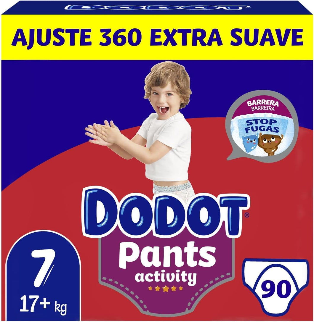 Dodot Pañales Bebé Activity Pants Talla 7, 90 Pañales, 17kg+, Con Cintura Elástica Anti-Fugas, Extra Suave