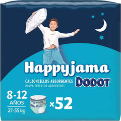 Dodot Pañales HappyJama para Niño 8 -12 años (27-55 kg), 52 Unidades, Pañal con Protección Anti-Fugas Durante la Noche