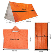 Carregar imagem no visualizador da galeria, URPIZY Kit de supervivencia de emergencia 3 en 1, impermeable térmico, saco de dormir, kit de tienda de campaña para acampar al aire libre, verde oliva
