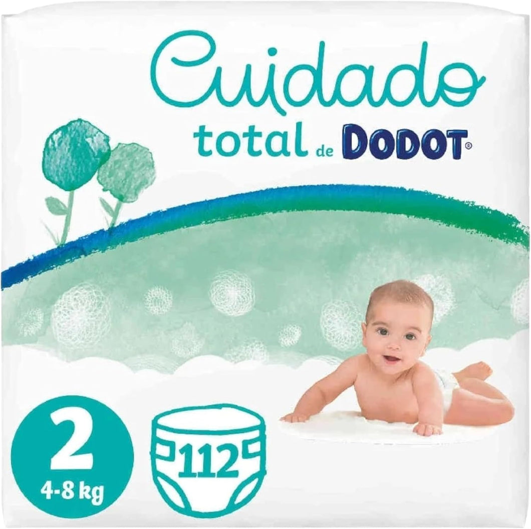 Dodot Fraldas bebé cuidado total tamanho 2 (4-8 kg), 112 fraldas, proteção suave da pele de Dodot com ingredientes de origem vegetal