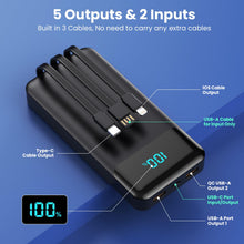 Carregar imagem no visualizador da galeria, Power Bank 26800mAh Bateria Externa con 3 Cable Integrado, PD 25W QC4.0 Bateria Portatil Carga Rápida USB C Cargador Portátil con 5 Salidas para iPhone 16/15/14, Samsung, Huawei Teléfonos Android etc.
