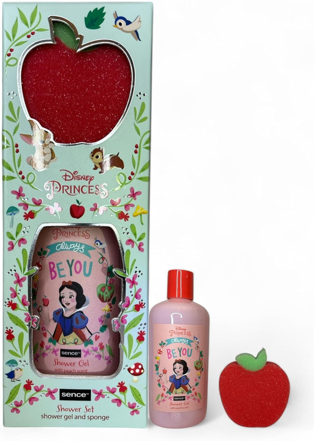 Conjunto de banho Disney Princess com gel de banho vegano 300 ml e esponja temática, cuidado suave e ideal para crianças, 2 peças