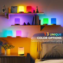 Carregar imagem no visualizador da galeria, Auxmir Lámparas de Mesita de Noche, 1800mAh Recargable Lámpara LED de Mesa con USB, Temporizador, Control Táctil y Remoto, 13 Colores de Luz Regulable, Lámpara Noche Inalámbrica Colgante
