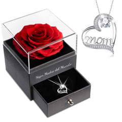 Sunia Regalo Dia de la Madre, Rosa Eterna con Collar Plata de Ley 925, Mejor Madre del Mundo, Rosa Eterna Natural Preservada Regalos para Madres,Regalo Cumpleaños Mama,Día de la Madre Regalo para Mama