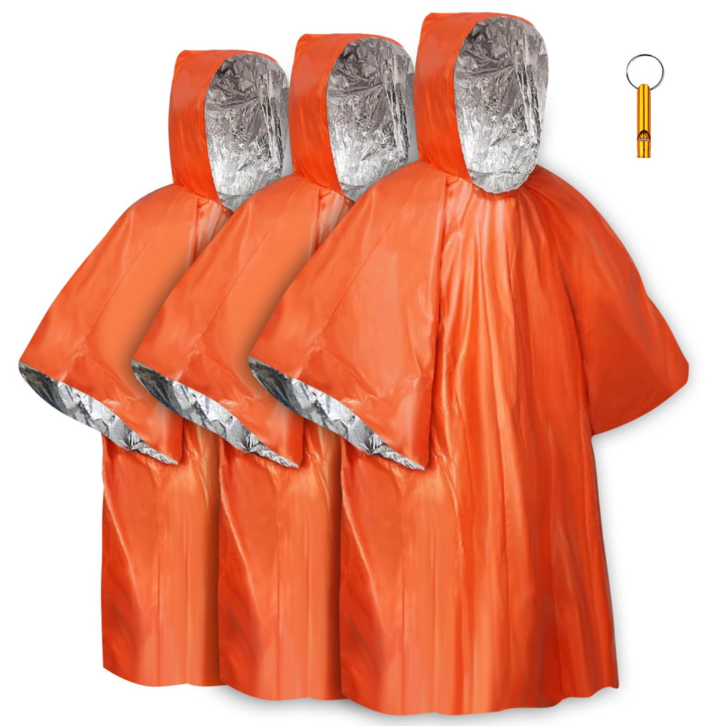 flintronic Poncho de Supervivencia, 3 PCS Mantas Térmicas de Emergencia, Impermeable Resistente al Desgarro, Manta de Aluminio Reversible para Emergencias o Primeros Auxilios