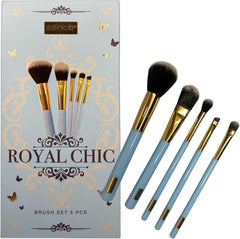 Royal Chic Vegan Makeup Brush Set, 5 Pieces, Soft Synthetic Bristles, Ideal for Foundation, Eyeshadows and Powders, Compact and Portable
