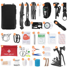 Carregar imagem no visualizador da galeria, Kit de Supervivencia, 70 en 1 Kit de Supervivencia de Emergencia al Aire Libre, Multifuncional Equipo de Botiquín Primeros Auxilios, Kit de Emergencia para Viajar Caminar Acampar al Aire Montaña
