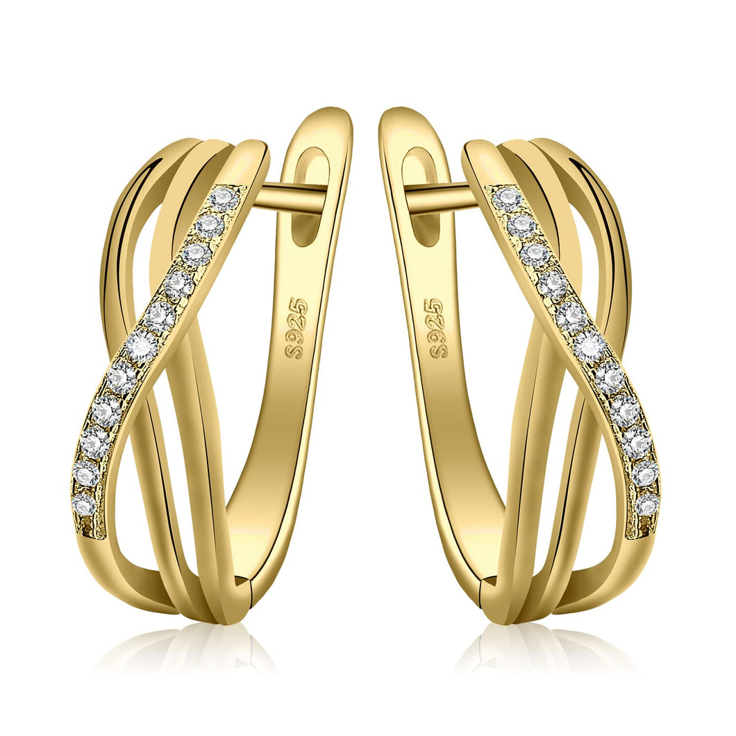 JewelryPalace Pendientes Aro Plata Mujer Oro 14k, Infinito Nudo Pendientes Clip de Perforacion Diamante Simulado, Pendientes Pequeños Mujer Sencillo Piedra, Pendientes Niña Elegantes Conjunto Joyas