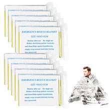 Carregar imagem no visualizador da galeria, Traxenta 10 Piezas Manta Térmica Supervivencia, Mantas Térmicas de Emergencia Oro Plata, Botiquin Manta para Coche, Camping, Montaña Senderismo, Mochila, Fria, Aislante Primeros Auxilios 160 x 210cm
