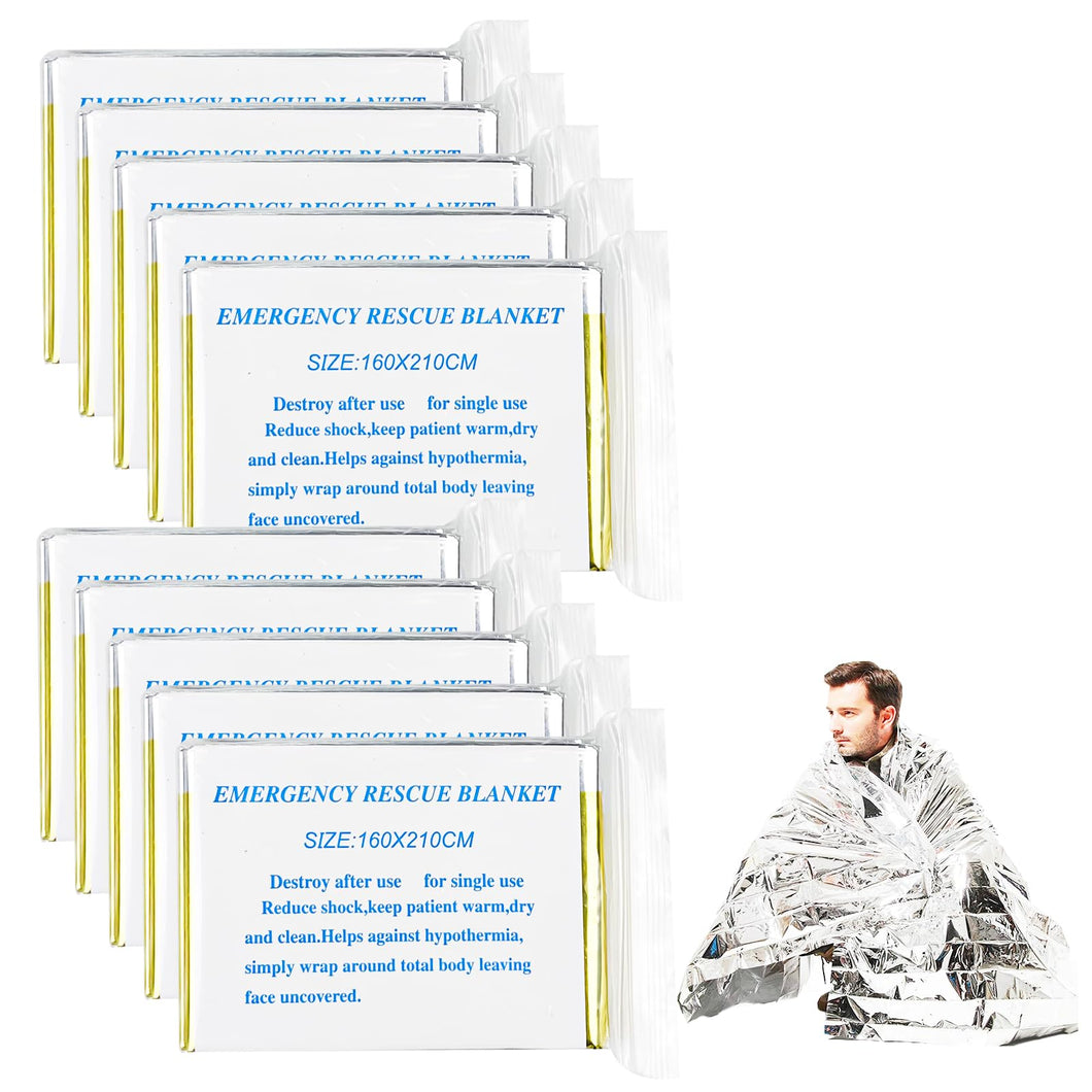 Traxenta 10 Piezas Manta Térmica Supervivencia, Mantas Térmicas de Emergencia Oro Plata, Botiquin Manta para Coche, Camping, Montaña Senderismo, Mochila, Fria, Aislante Primeros Auxilios 160 x 210cm