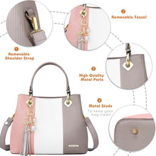 Carregar imagem no visualizador da galeria, Pomelo Best Bolsos de Mujer, Bolso Señora Tote Multicolor Rayas PU Cuero Con Flecos Bolso Hombro Bolso Shopper perfecto para Trabajo, Diario Vida, Navidad y Fiesta ect
