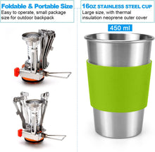 Carregar imagem no visualizador da galeria, Odoland - Juego de sartenes para Camping, 10 Utensilios de Cocina completos de Aluminio Duradero, con Estufa portátil Ultraligera para Senderismo, Pesca
