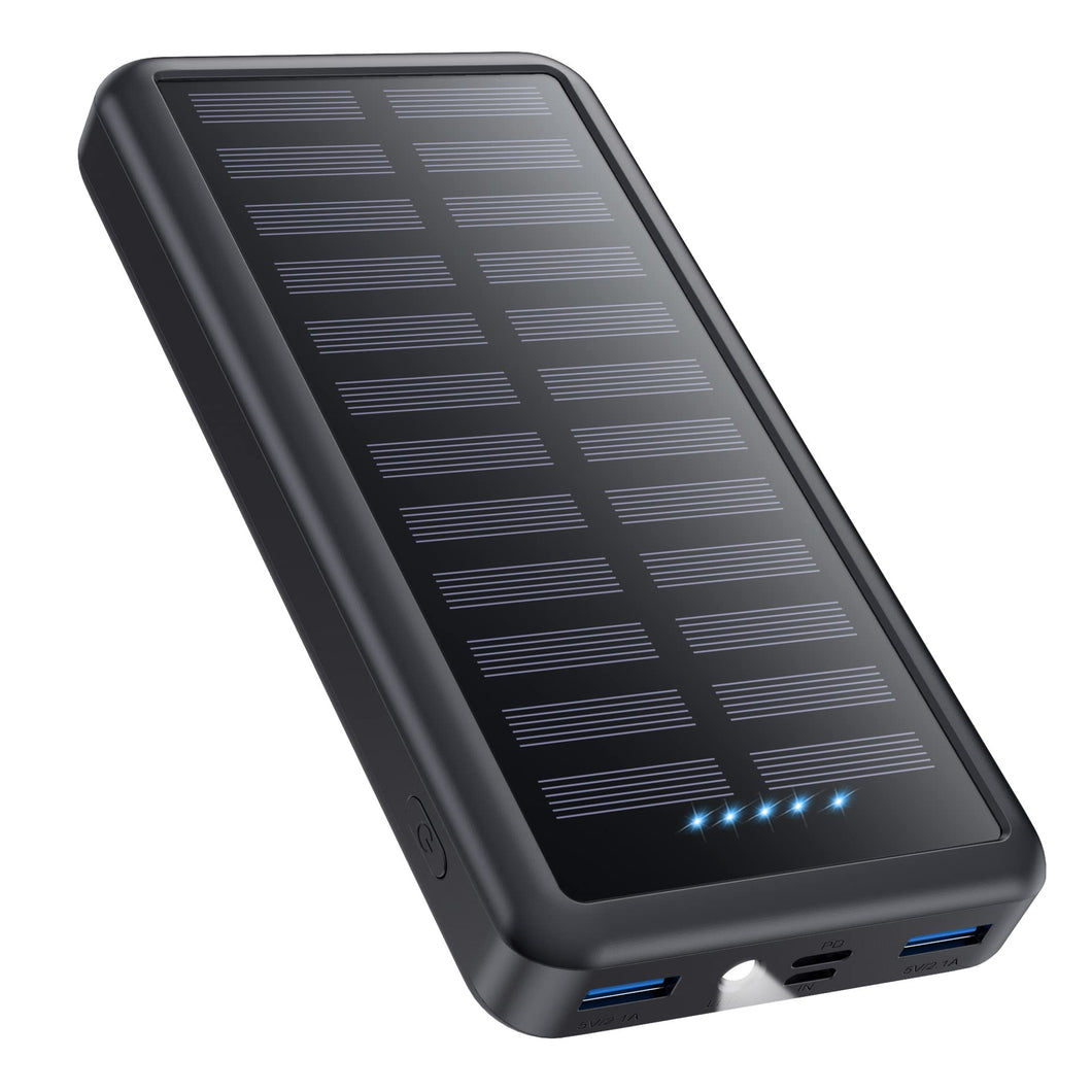 Pxwaxpy Power Bank 26800mAh, Cargador Solar 15W 3.0A [USB C Entrada & Salida] Carga Rápida, 3 Salidas 3 Entradas Batería Externa con Linterna LED Cargador Portátil para iPhone Samsung Huawei y más