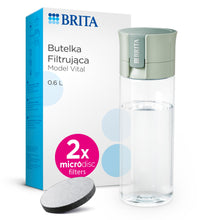 Carregar imagem no visualizador da galeria, BRITA Botella filtrante de agua modelo VITAL Verde Claro (600 ml) con 2 filtros MicroDisc, para hidratarse en cualquier lugar, elimina cloro, impurezas, hormonas y preserva minerales.
