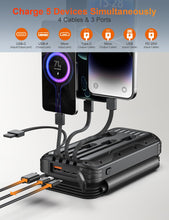 Carregar imagem no visualizador da galeria, Solar Power Bank 27000mAh,Cargador Portátil con 4 Cargadores Plegables de Panel Solar Externo,4 Cables Integrados,Batería Solar Externa USB C con 2 Linternas LED, para iPhone,Tablets(Negro)
