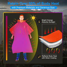 Carregar imagem no visualizador da galeria, Terdemor Poncho de Emergencia (Paquete de 4), Manta de Emergencia (Paquete de 2) con Forro de Manta de Mylar, Manta de Supervivencia Mucho más Grande y Gruesa para preparación de Emergencia, Camping,
