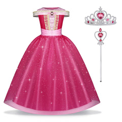 URAQT Disfraz Princesa Niña, Disfraces Princesas Disney Niña con Varita Mágica y Corona, Disfraz Halloween Niña 4 Años para Cumpleaños Halloween Fiesta Durmiente Princesa Traje Cosplay, 100cm