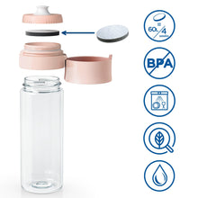 Carregar imagem no visualizador da galeria, BRITA Botella filtrante de agua modelo VITAL Rosa (600 ml) con 2 filtros MicroDisc, para hidratarse en cualquier lugar, elimina cloro, impurezas, hormonas y preserva minerales.
