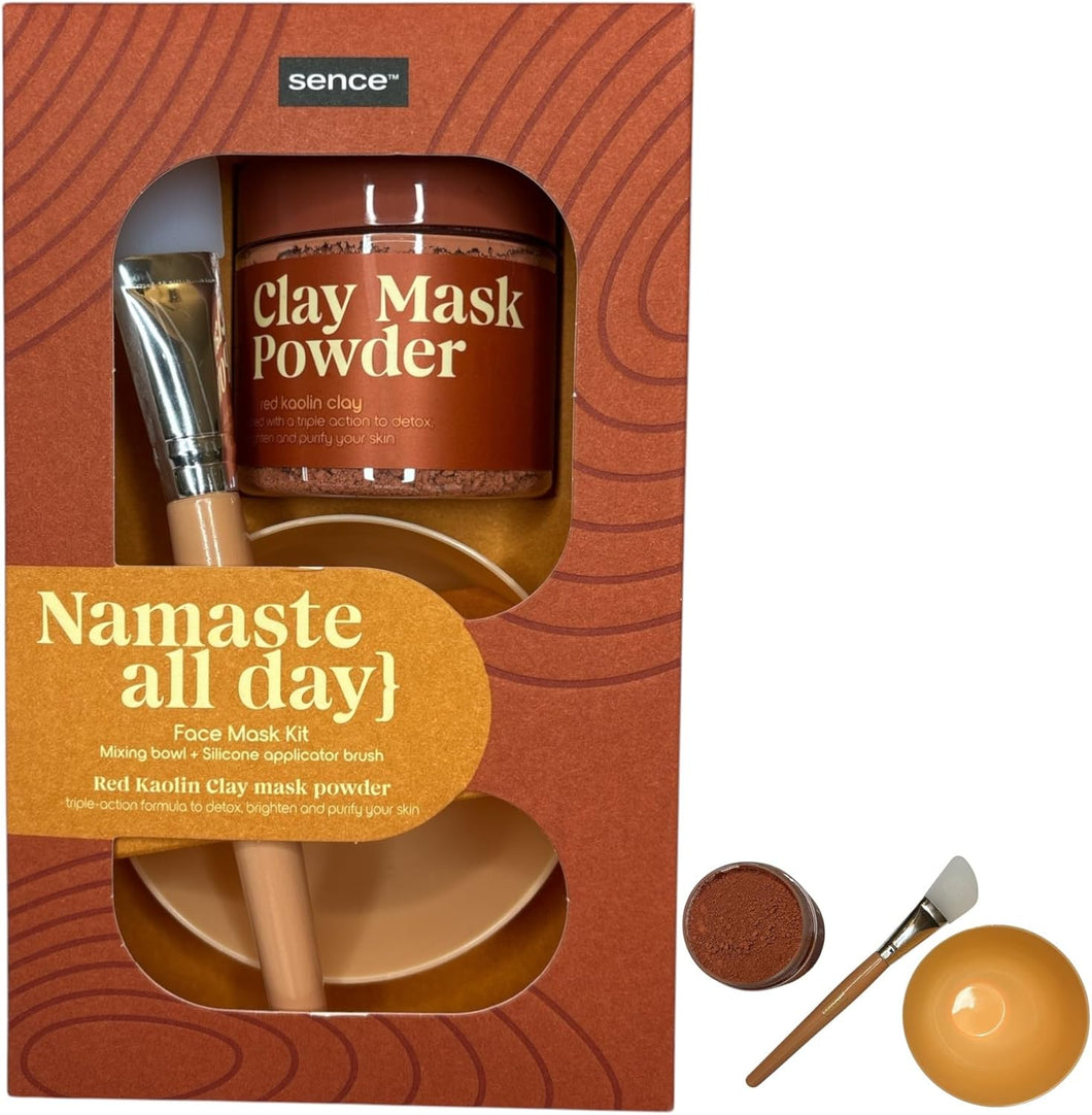 Namaste All Day - Kit de Mascarilla Facial de Arcilla Roja Vegano con Bol Mezclador y Pincel de Silicona - 3 Piezas para Detox y Luminosidad