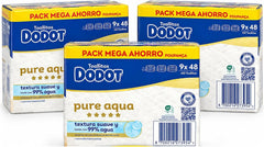 Dodot Toalhetes Pure Aqua, 1296 toalhetes, pacotes de 27 embalagens (3 caixas de 9 x 48), loção com 99% água, textura suave, testadas dermatologicamente
