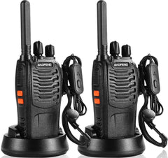 Suoyee BF-88X Profesional Walkie Talkie, 16 Canales de Largo Alcance de Radio de Dos vías con Cargador USB, Auriculares, Ideal para los niños Jugar y el Trabajo de los Adultos (Negro, 1 par)