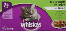 Carregar imagem no visualizador da galeria, WHISKAS 7+ Pack 48 X 100g Comida para Gatos, Sabores: Frango, Salmão, Carne e Atum - Alimento Completo e Balanceado com Ingredientes Naturais

