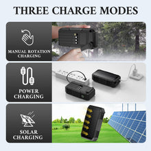 Carregar imagem no visualizador da galeria, Cargador solar de 66800 mAh, manivela de mano integrada y 4 cables de 22,5 W de carga rápida, 6 salidas y 4 entradas SOS/estroboscópico/linternas de camping fuertes, brújula solar portátil (negro)
