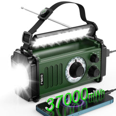 Radio de emergencia de 10000 mAh, radio solar, radio de manivela, radio meteorológica NOAA AM FM, 4 métodos de carga, batería de polímero, linterna y lámpara de lectura, alarma SOS, cargador de