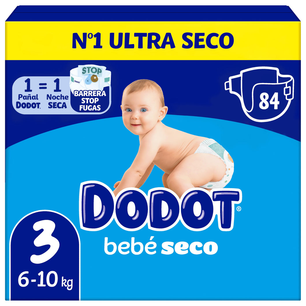 Dodot Bebé-Seco Pañales Talla 3, 6kg-10kg, 84 pañales, Garantizan Hasta 12 Horas Seco