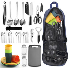 Carregar imagem no visualizador da galeria, Berglander Juego de Utensilios de Cocina para Camping con Juego de Cubiertos y Plato, Tazas vajilla, Camping Accesorios Camper, Utensilios de Cocina para Acampada, para Picnic, Barbacoa y Camping
