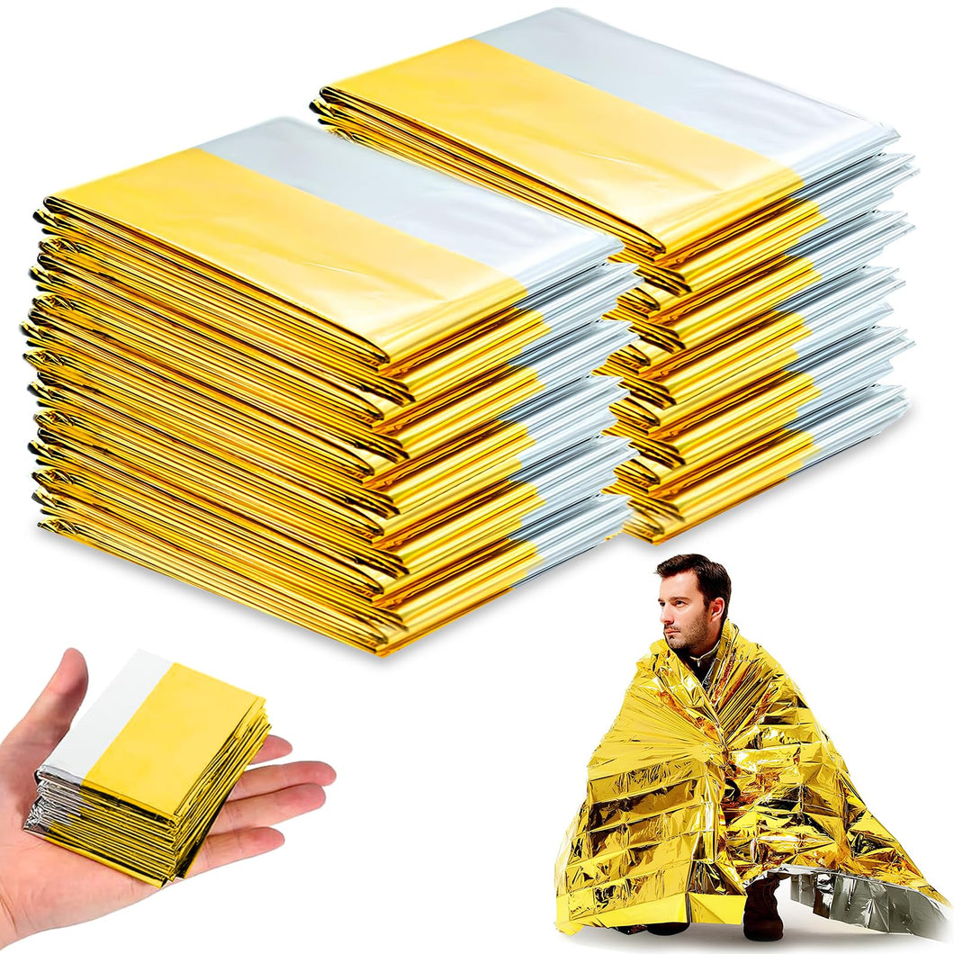 PQETBV Manta Térmica de Emergencia 10 Piezas, Mantas de Aluminio en Dorado y Plateado, 210 ×160 cm, Mantas Termicas Supervivencia para Rescate Protege del Frío, la Lluvia, el Viento