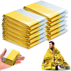 PQETBV Manta Térmica de Emergencia 10 Piezas, Mantas de Aluminio en Dorado y Plateado, 210 ×160 cm, Mantas Termicas Supervivencia para Rescate Protege del Frío, la Lluvia, el Viento