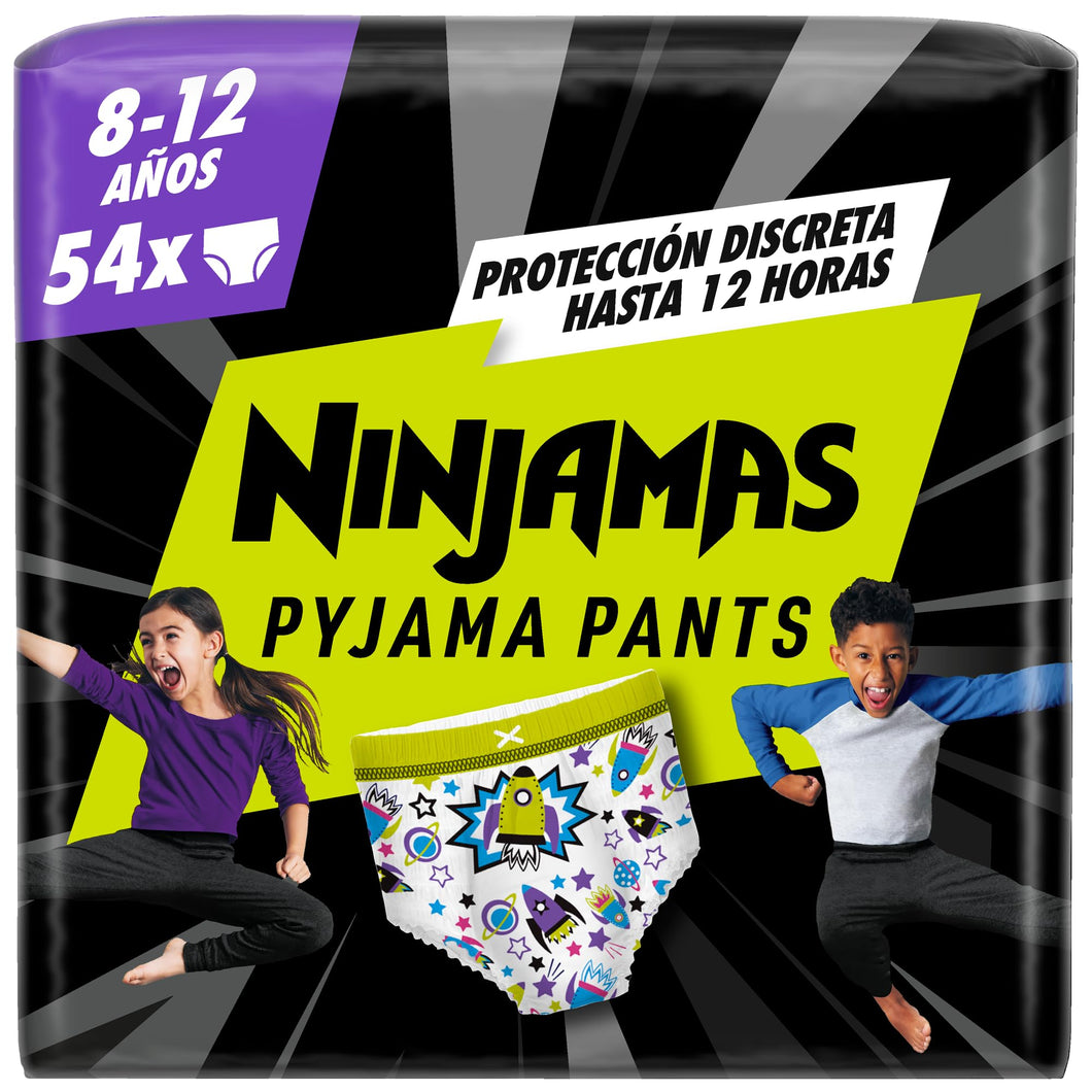 DODOT Ninjamas Pañal Branguita Para Pijama Con Naves Espaciales, 54 Pañales De Pijama, 8-12 Años, 27kg-43kg, Protección Contra Fugas Toda La Noche