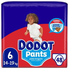 Dodot Pants Pañal-Braguita Talla 6, 48 Pañales, 14kg - 19kg, Con Barrera STOP Fugas Que Ayuda A Prevenir Fugas Traseras