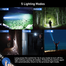 Carregar imagem no visualizador da galeria, Blukar Linternas LED Alta Potencia, Linterna Potente de Aluminio Recargable, Portátil Táctica Militar Linterna con 5 Modos de luz, Zoomable, Impermeable para Emergencias/Camping/Senderismo
