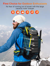 Carregar imagem no visualizador da galeria, Solar Power Bank 27000mAh,Cargador Portátil con 4 Cargadores Plegables de Panel Solar Externo,4 Cables Integrados, con 2 Linternas LED, para iPhone,Tablets(Color Naranja)
