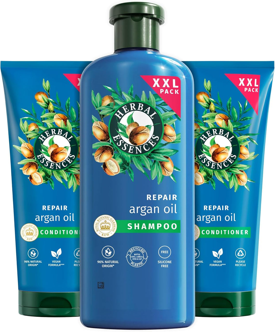 Herbal Essences Shampoo 680 ml e condicionador 2 x 350 ml, reparador com óleo de argão, para cabelo seco e danificado